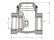 H14W-16P、H14W-16R型臥式不銹鋼內螺紋止回閥主要連接外型尺寸圖