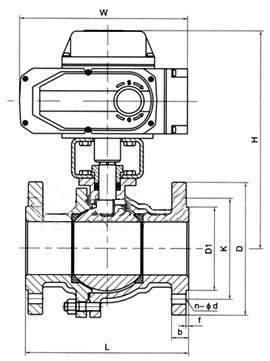 Q941F法蘭式高平臺(tái)電動(dòng)球閥PN16～PN40主要外形結(jié)構(gòu)尺寸圖