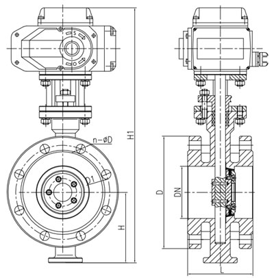 D943H-2.5電動法蘭硬密封蝶閥主要外形尺寸圖