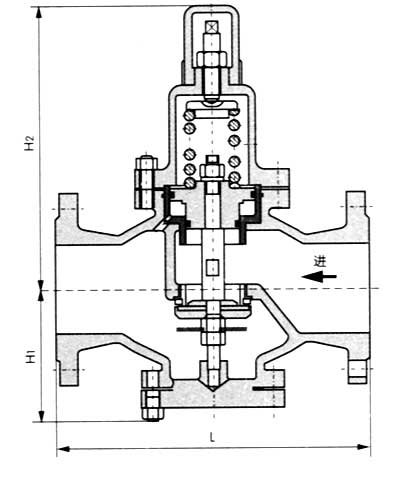 Y42F直接作用彈簧活塞式減壓閥主要外形連接尺寸PN16圖